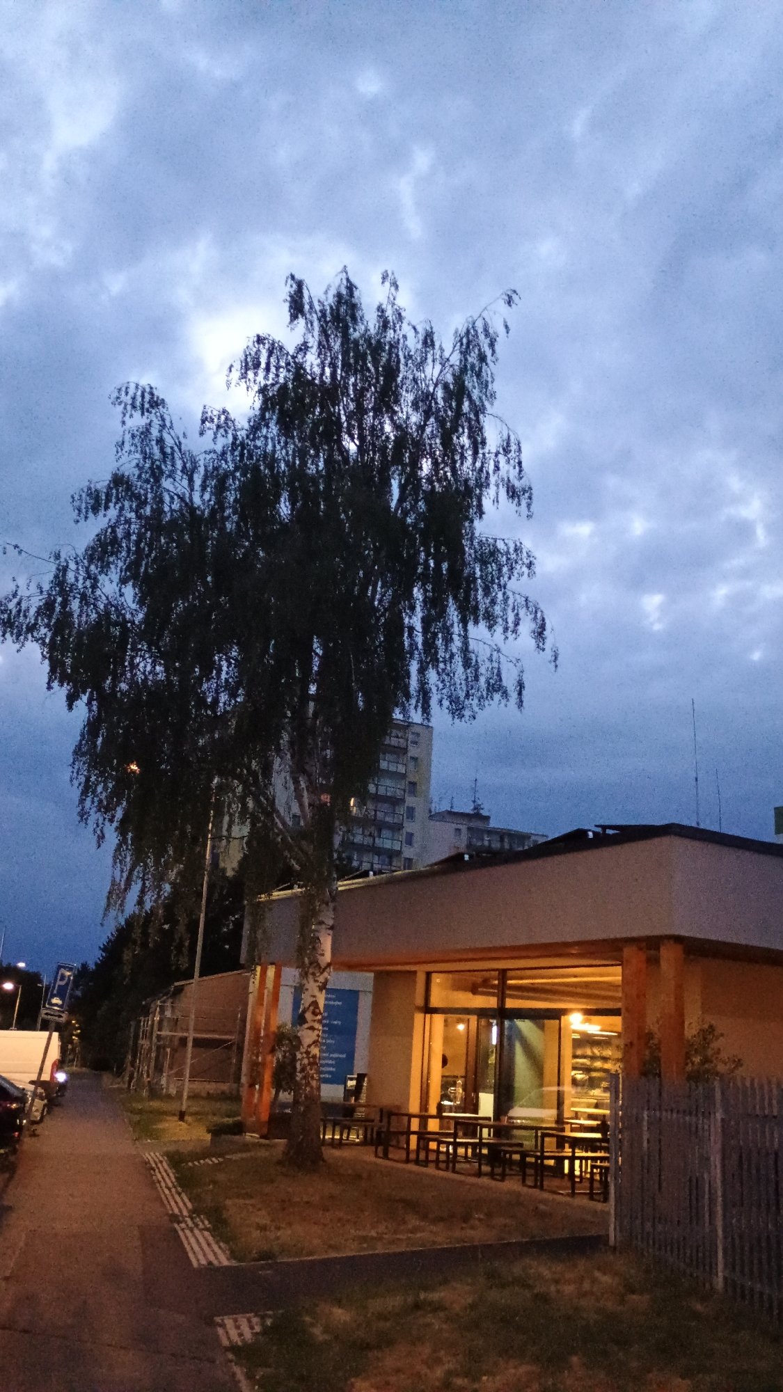 Sokolov neighborhood at dusk, streets and apartment blocks