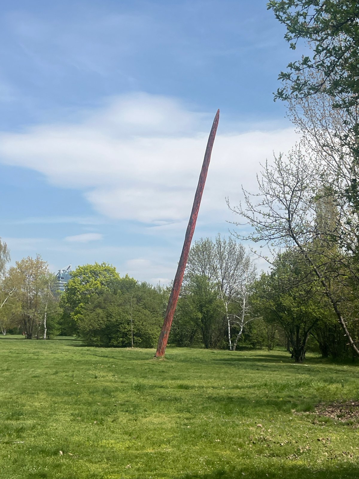 Tall sculpture observed in Sofia park landscape