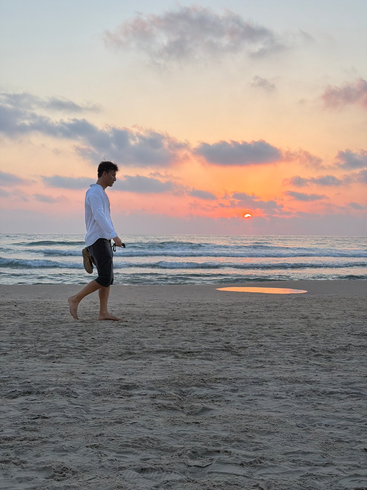 Barefoot stroll and Mediterranean sunset at Bat Yam beach