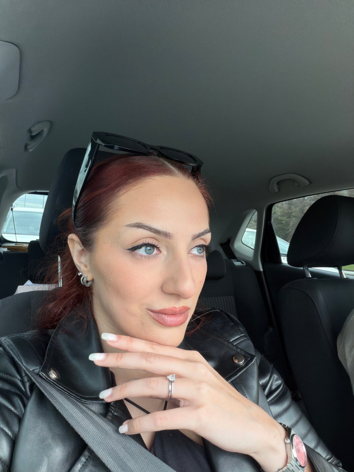 Woman in black leather jacket observed driving in Sofia