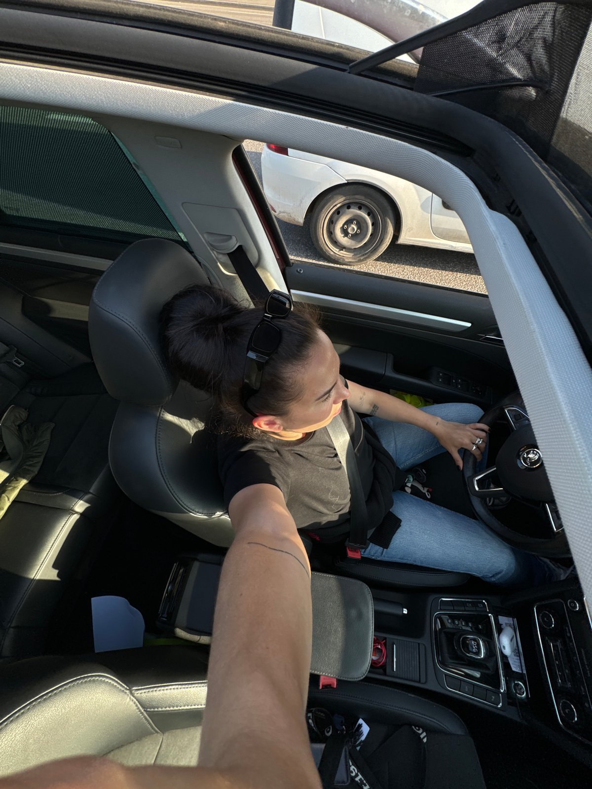 Unusual angle photo taken inside Skoda vehicle interior