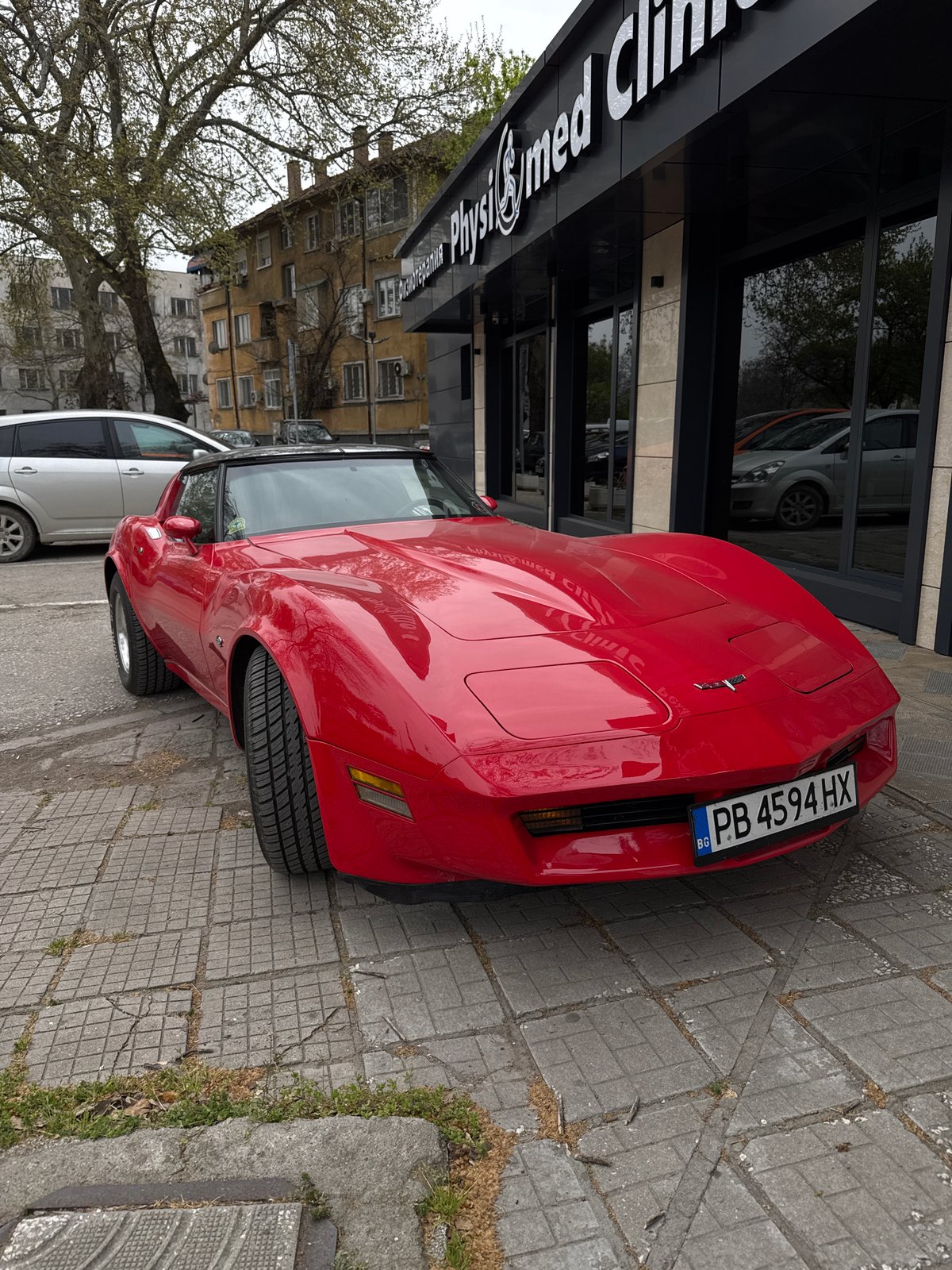 Red Corvette parked outside Plovdiv clinic draws selfie attention