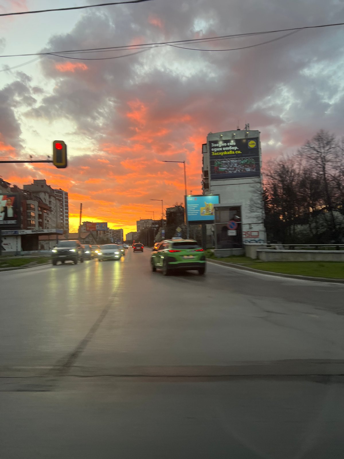 Evening moments captured across Sofia: sunset streets, indoor snacking