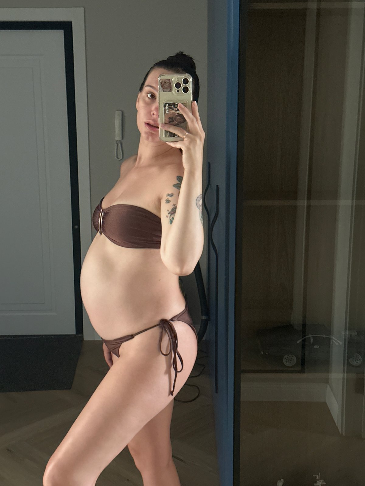 Brown bikini mirror selfie during pregnancy, Chaikovsky, Russia
