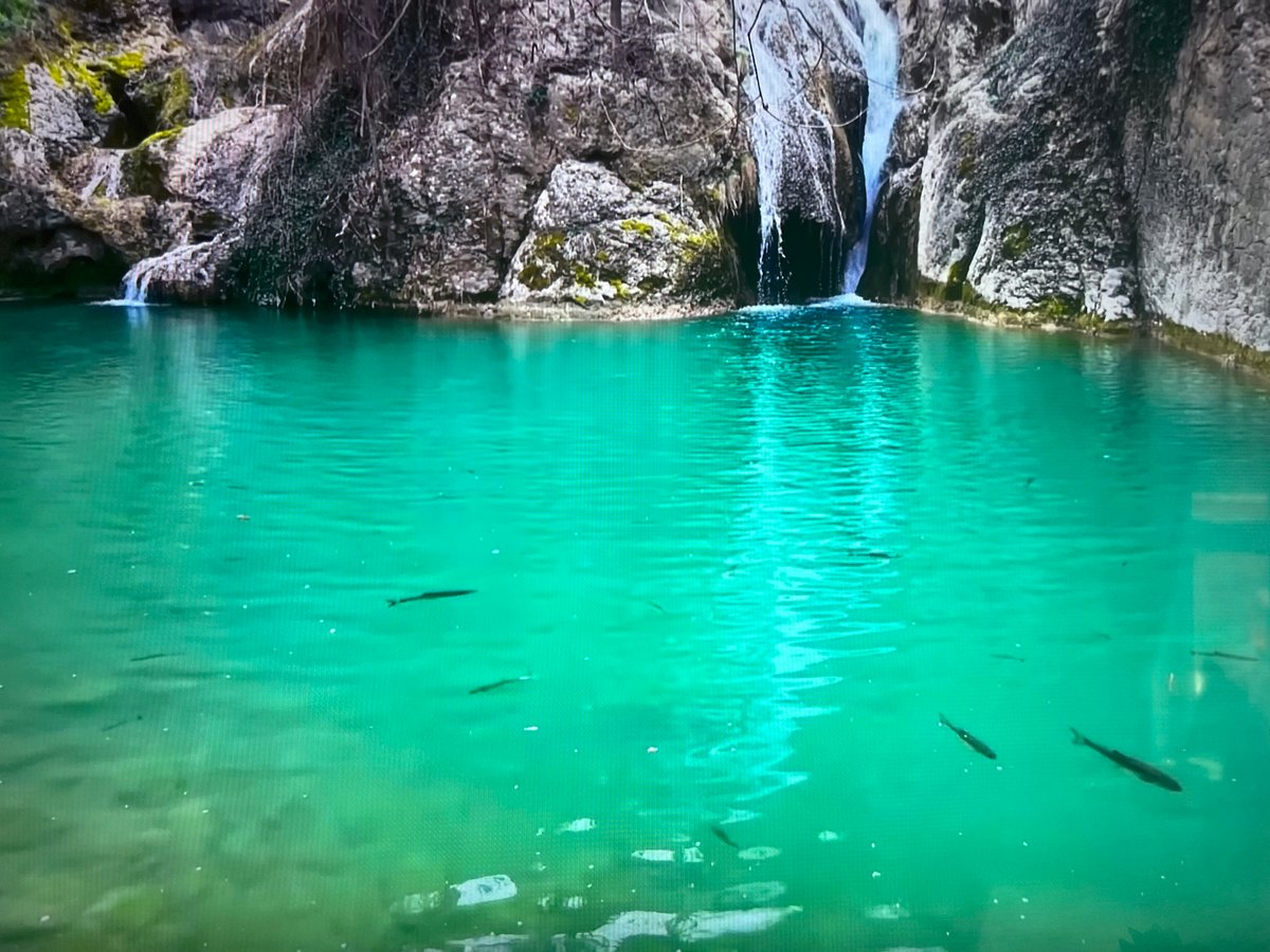 Turquoise waterfall pool documented in Basingstoke countryside
