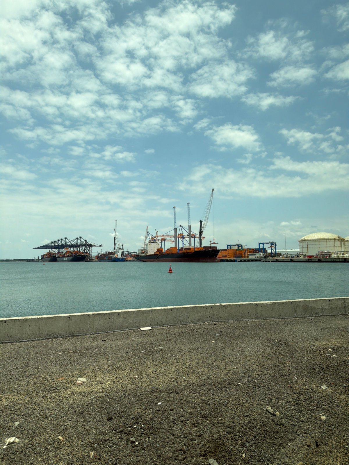Cargo ships loaded at Port of Veracruz during evening operations