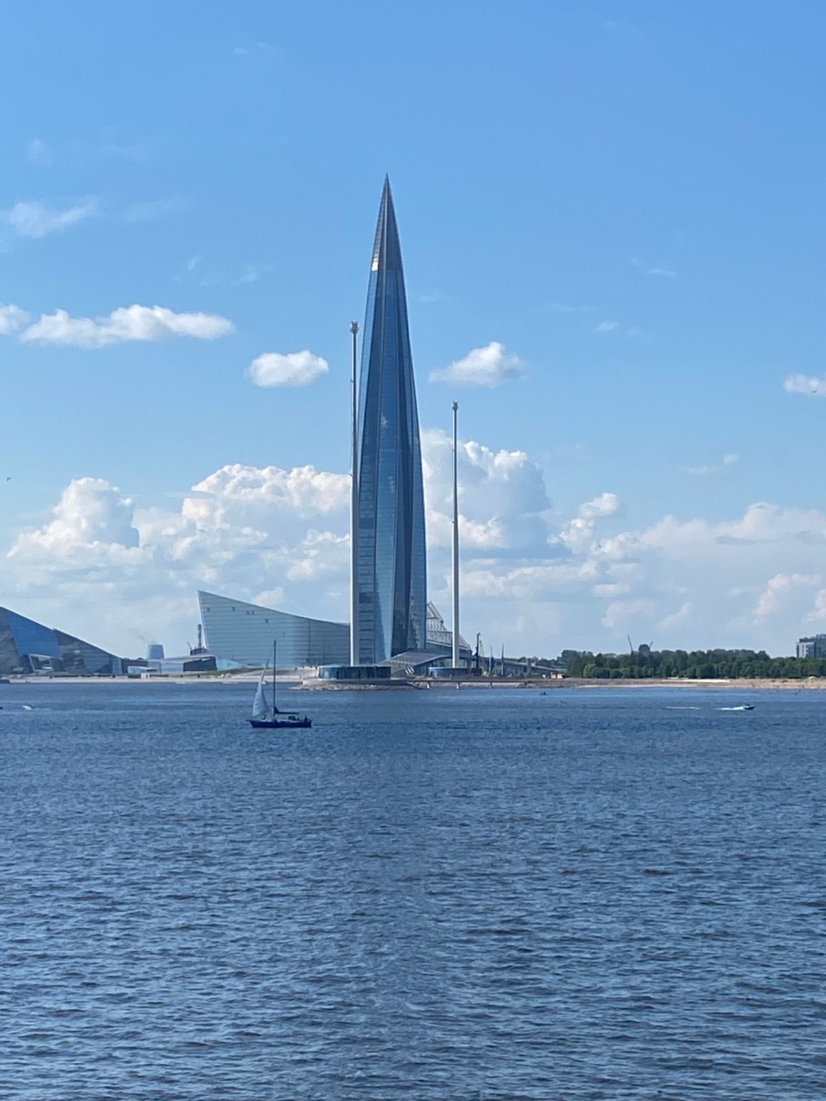 Saint Petersburg skyline and parkside walkway on a summer afternoon