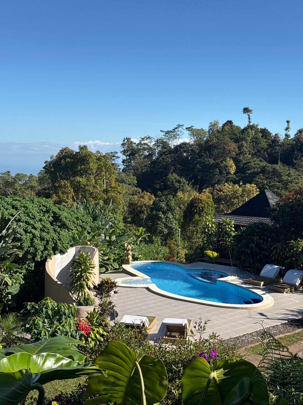 Early morning resort tour documented in tropical Banjar, Indonesia