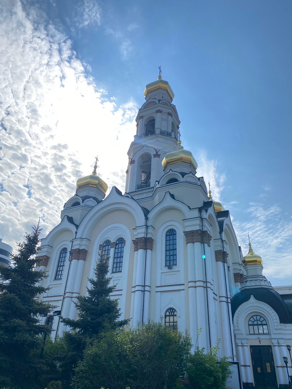 Orthodox churches photographed under morning skies in Yekaterinburg