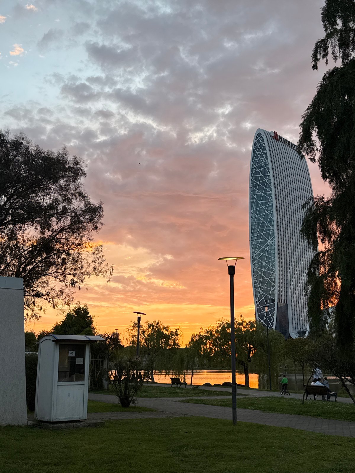 Sunset captured over Batumi waterfront park and Radisson hotel