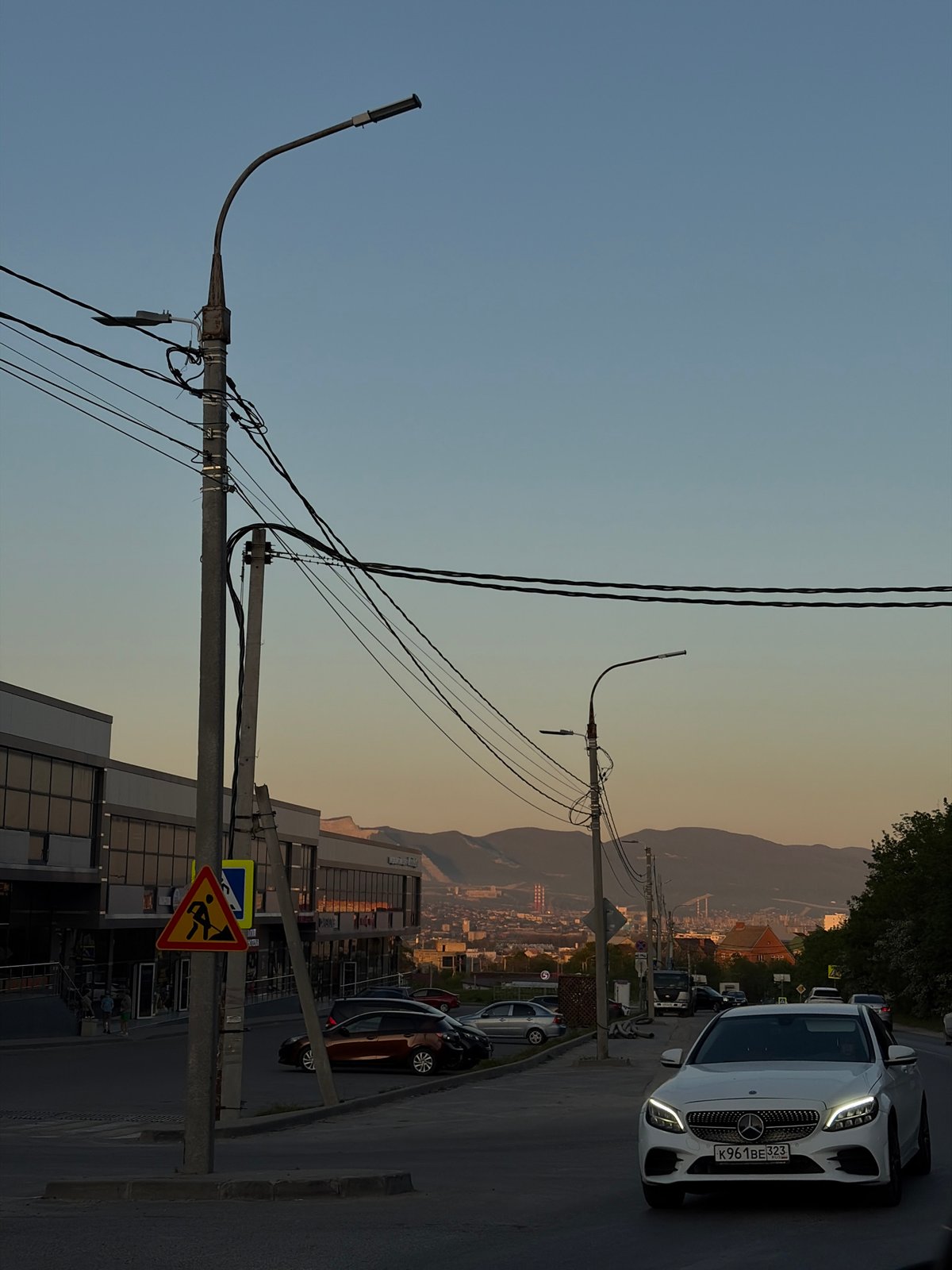 Sunset street scene documented in Novorossiysk, Russia