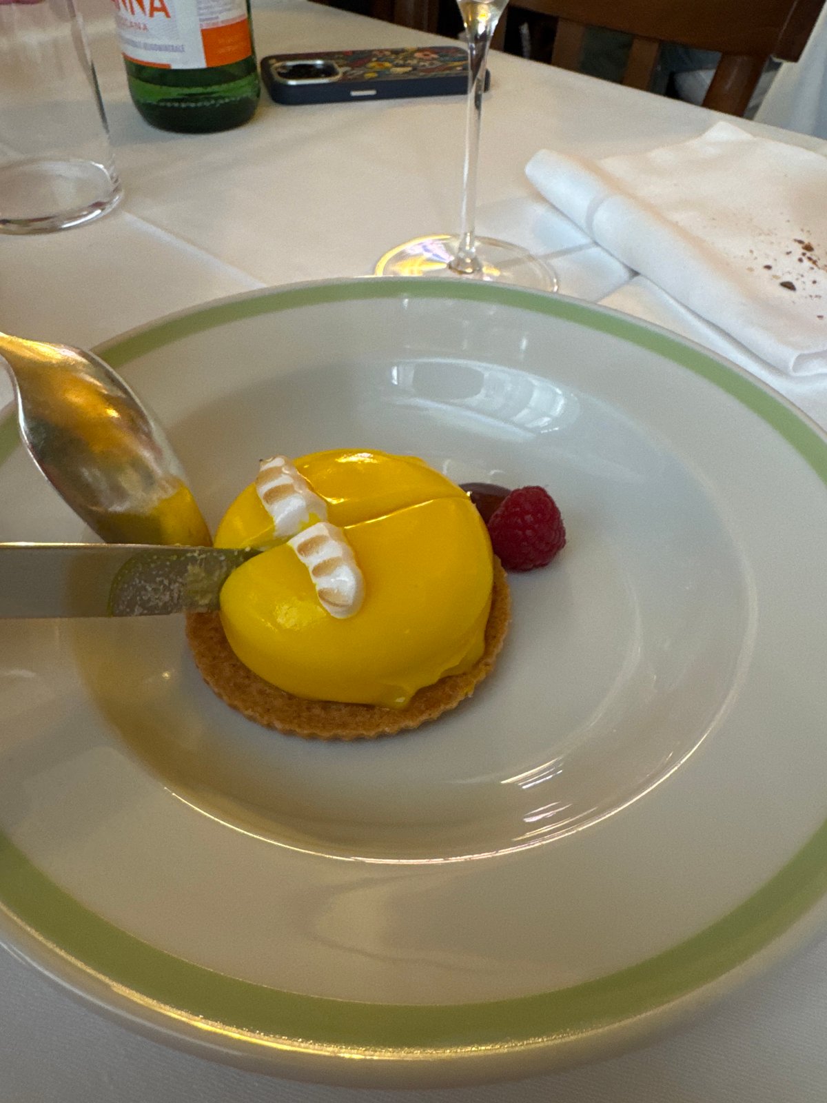 Lemon tart dessert served at Milan restaurant