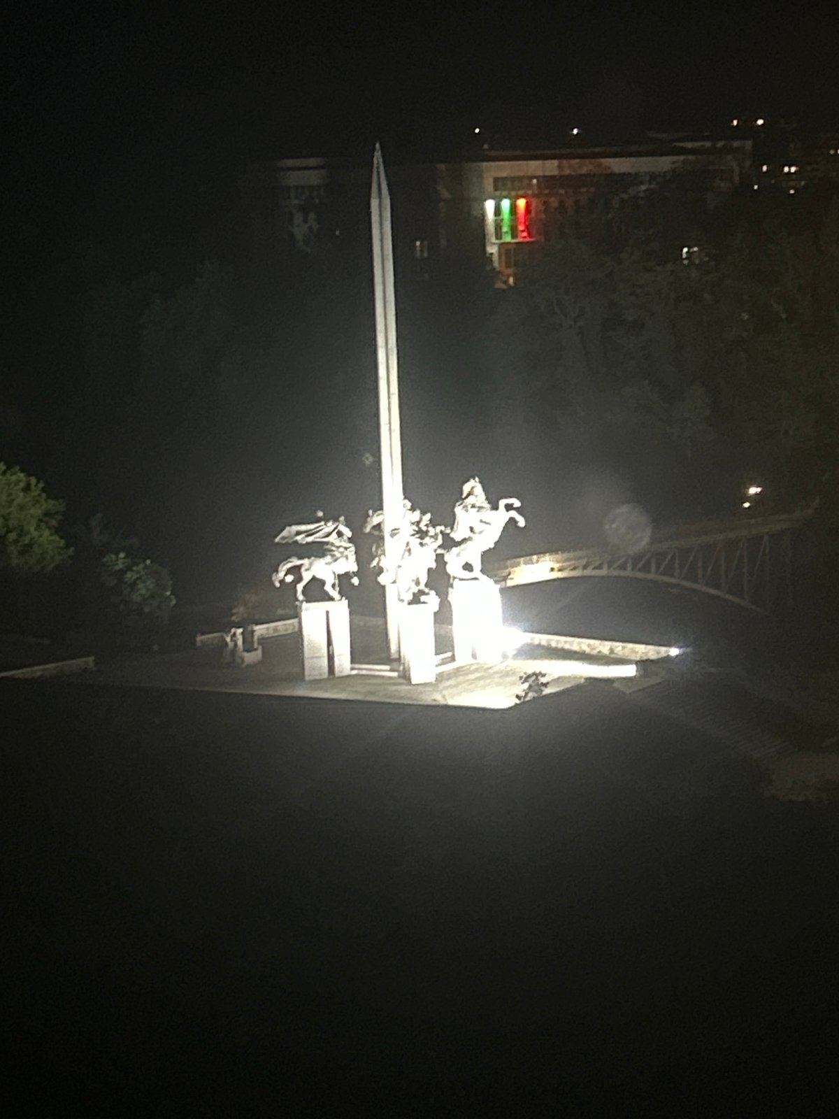 Veliko Tarnovo at night, monuments and misty hillside