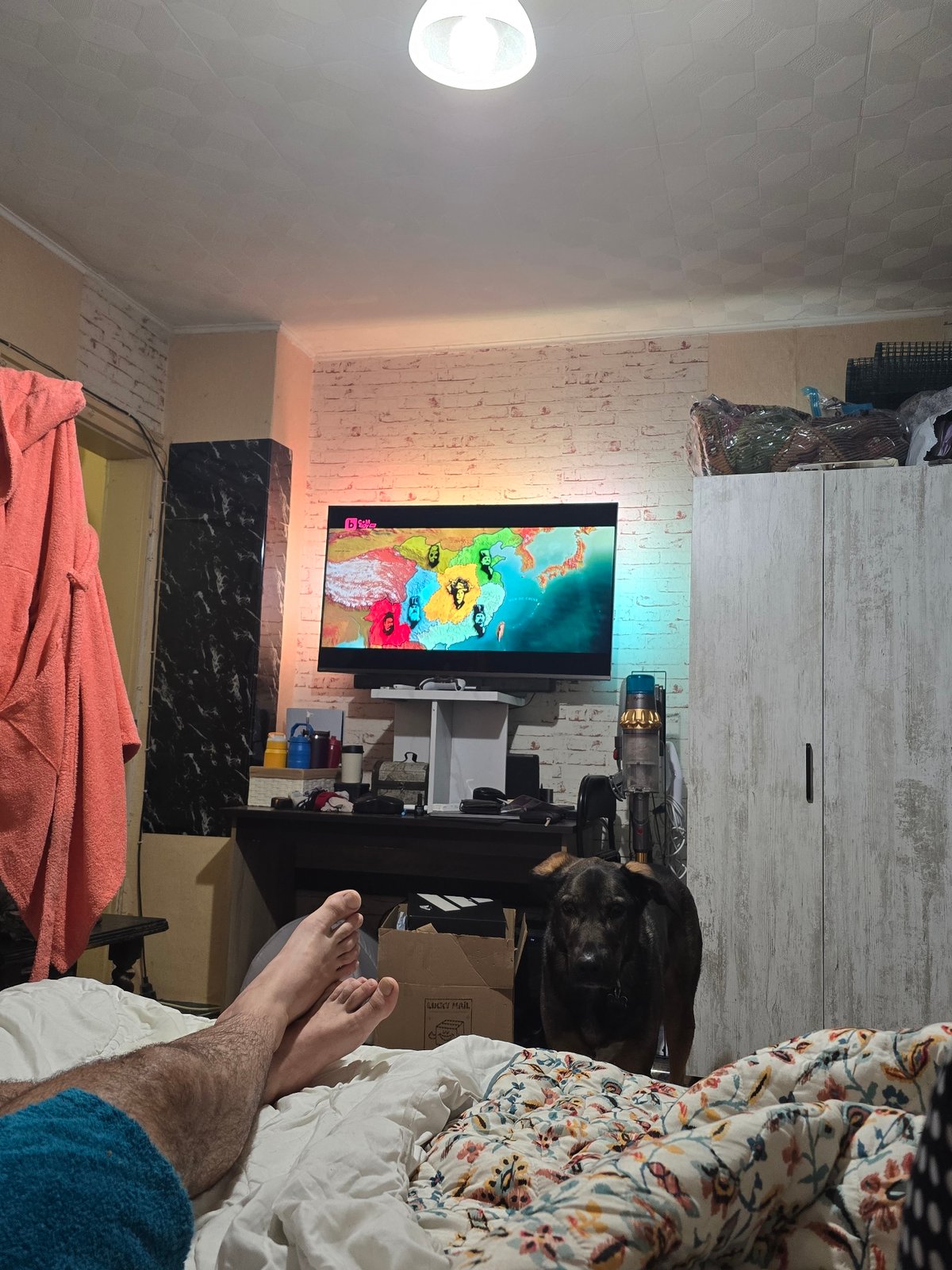 Evening TV viewing captured in Sofia residential setting