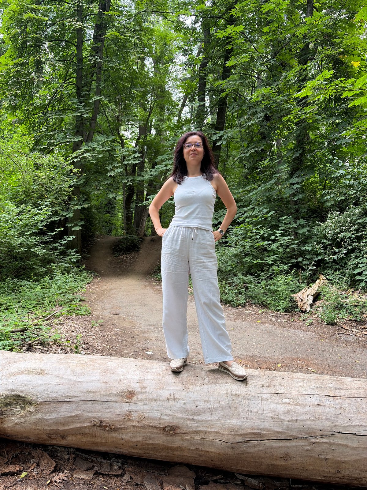 Morning walk through a forested Sofia park with a bird sculpture