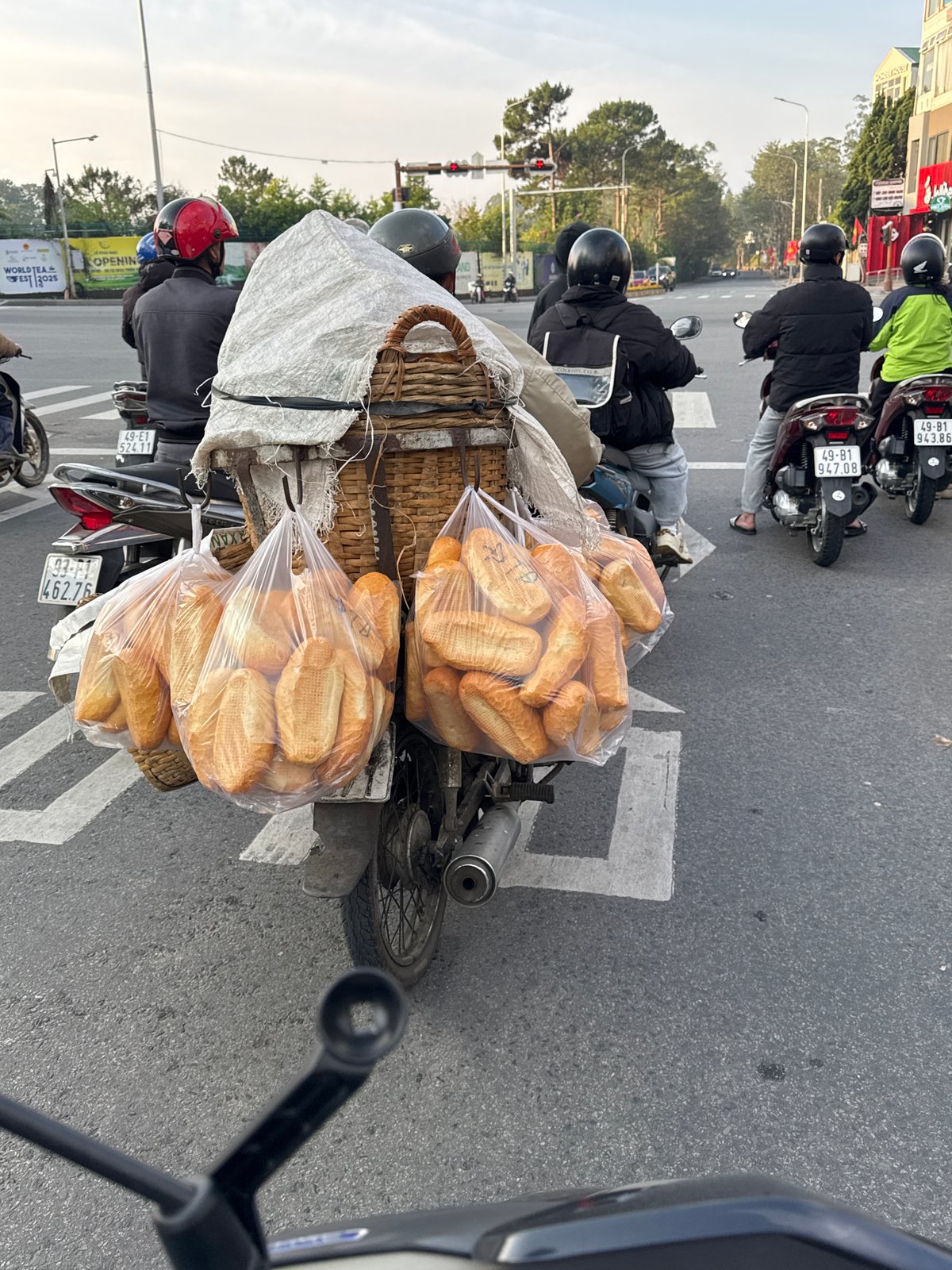 Bread-laden motorcycle spotted at Da Lat intersection