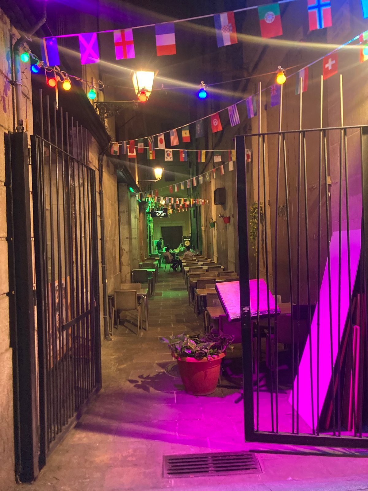 Evening street life documented in Barcelona's historic district