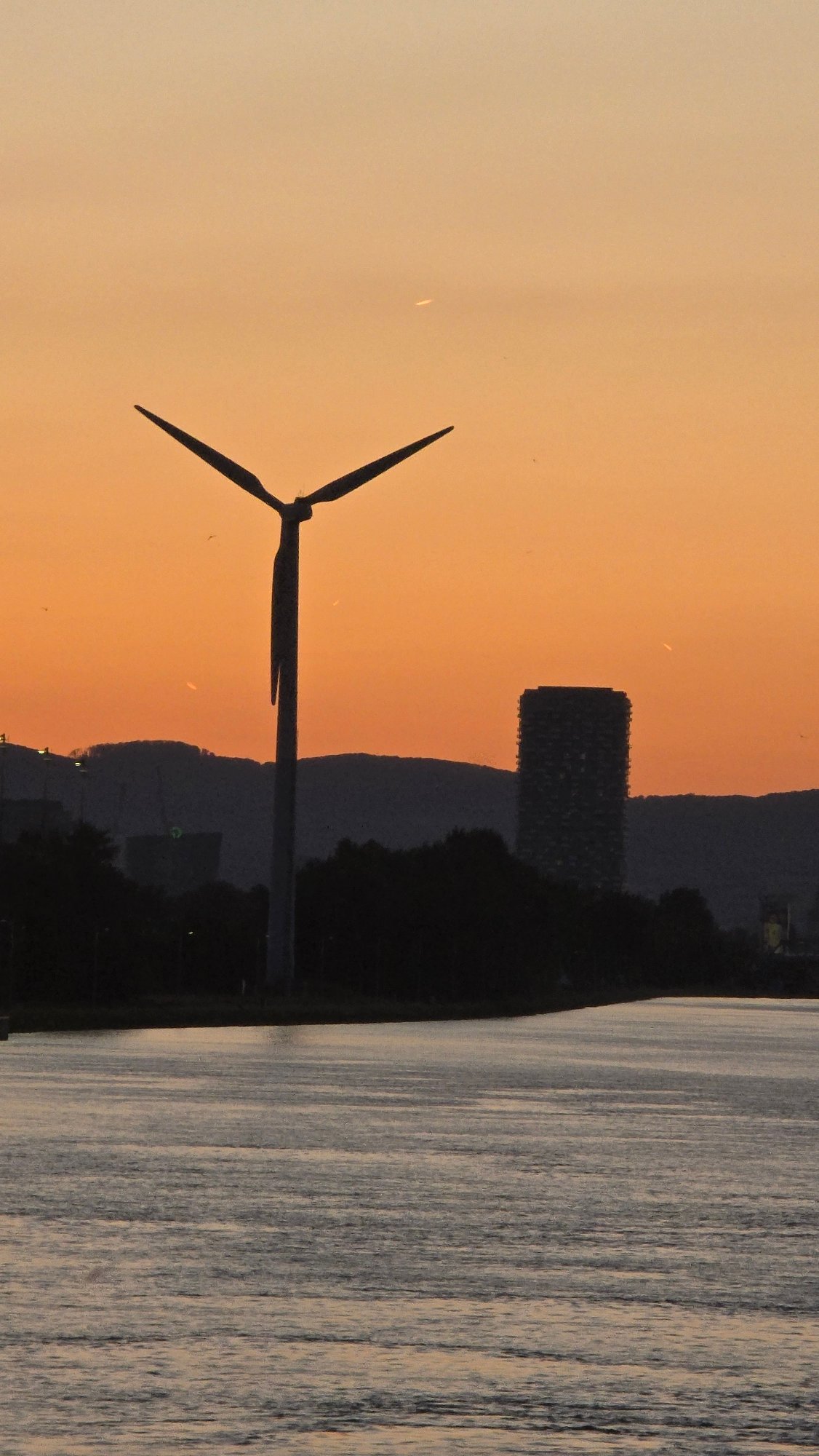 Evening twilight scenes documented along Vienna's Danube River