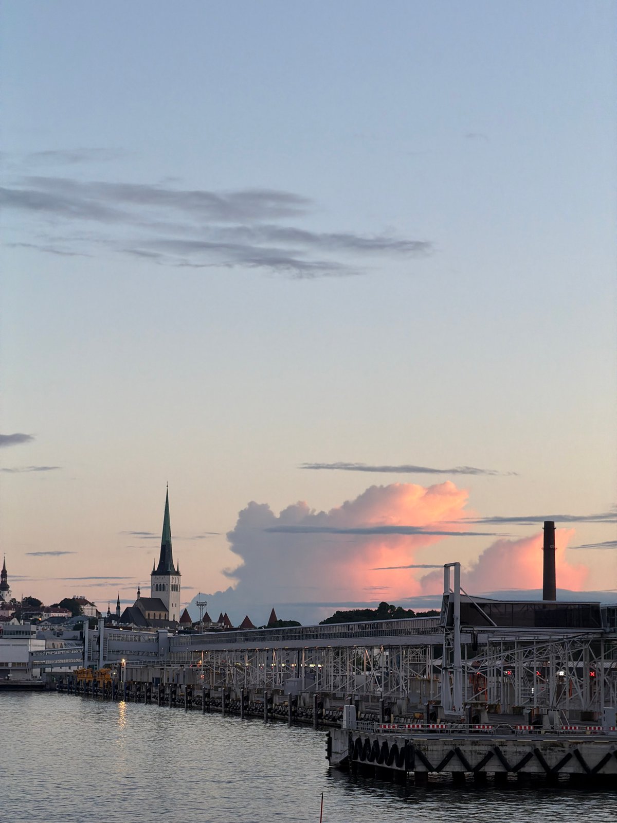 Baltic Sea sunset with ferries at Tallinn port