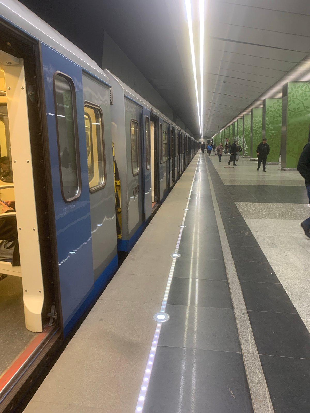 Moscow Metro train observed at platform with passengers aboard