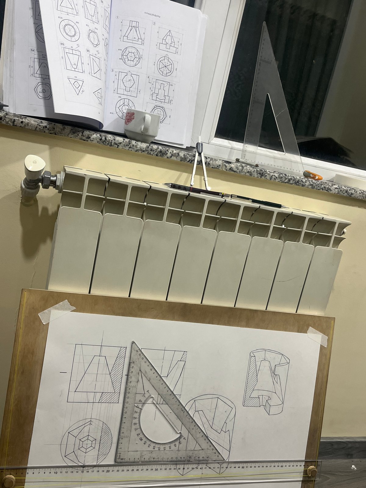 Technical drawing workspace observed in Yerevan, Armenia