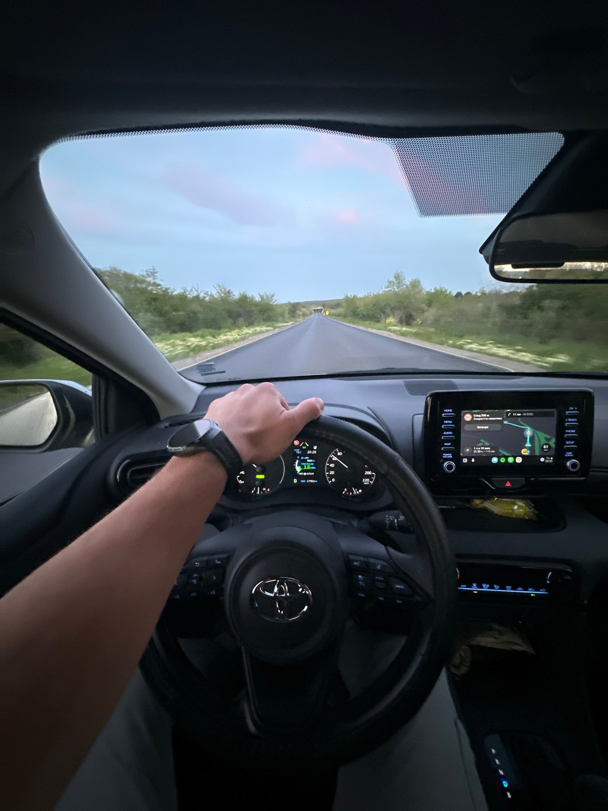Driver uses navigation system while traveling in Targovishte, Bulgaria
