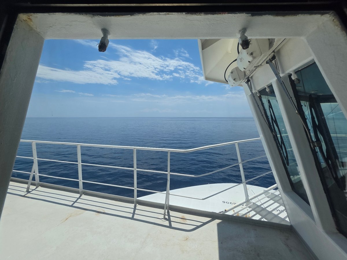 Deck and bridge views aboard a ship off Sicily