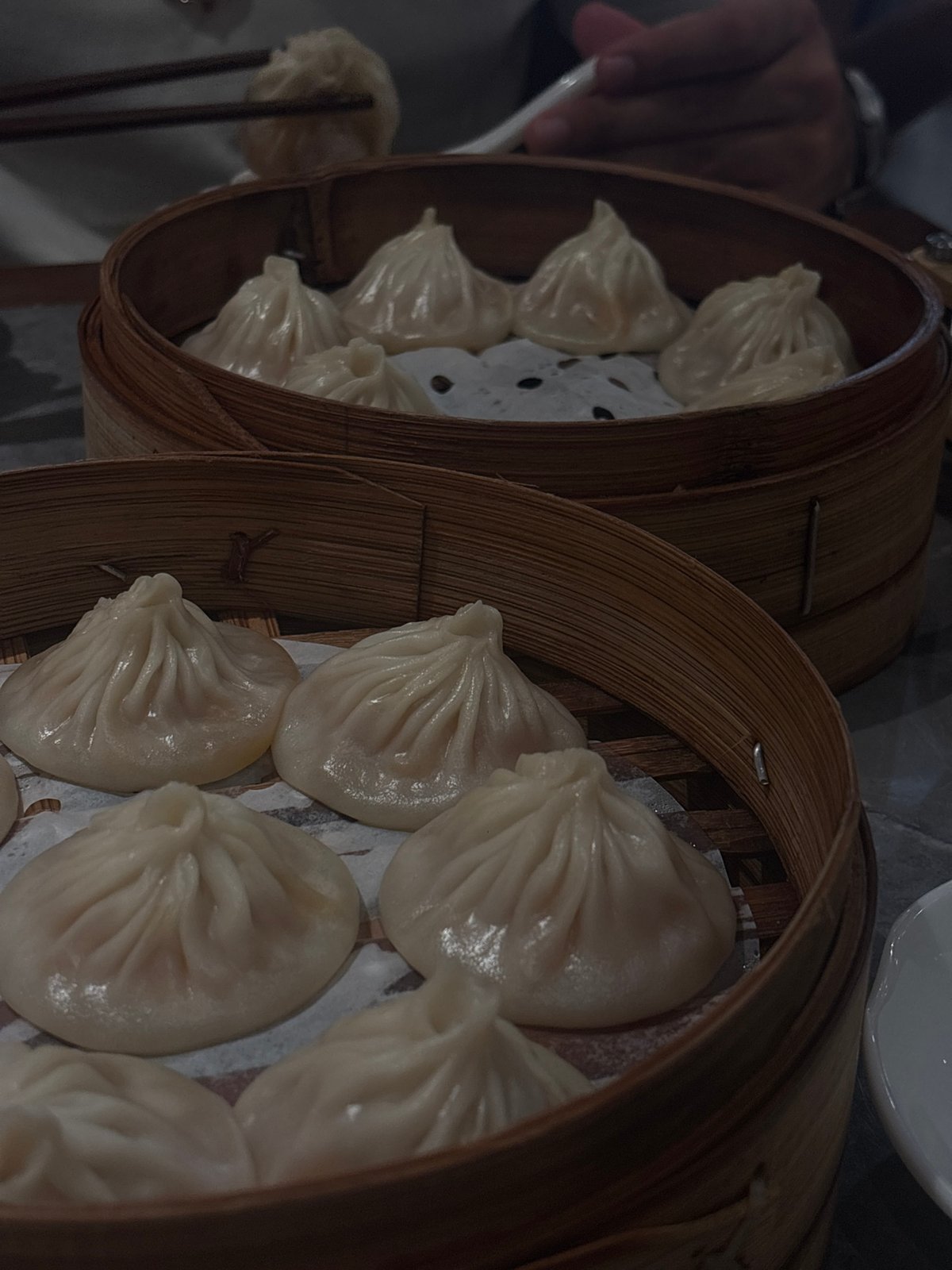 Morning documentation captures dumplings, camera settings, turntable in Shanghai