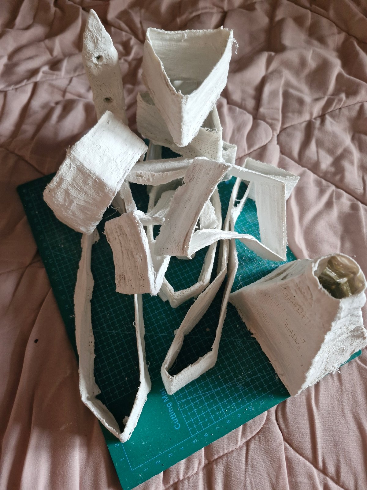 Art project with plaster materials, cardboard structures documented in Sofia