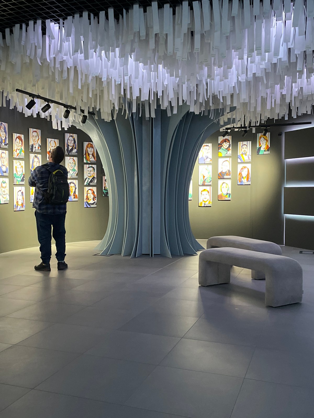 Museum visitor documents Soviet science and technology exhibits in Moscow