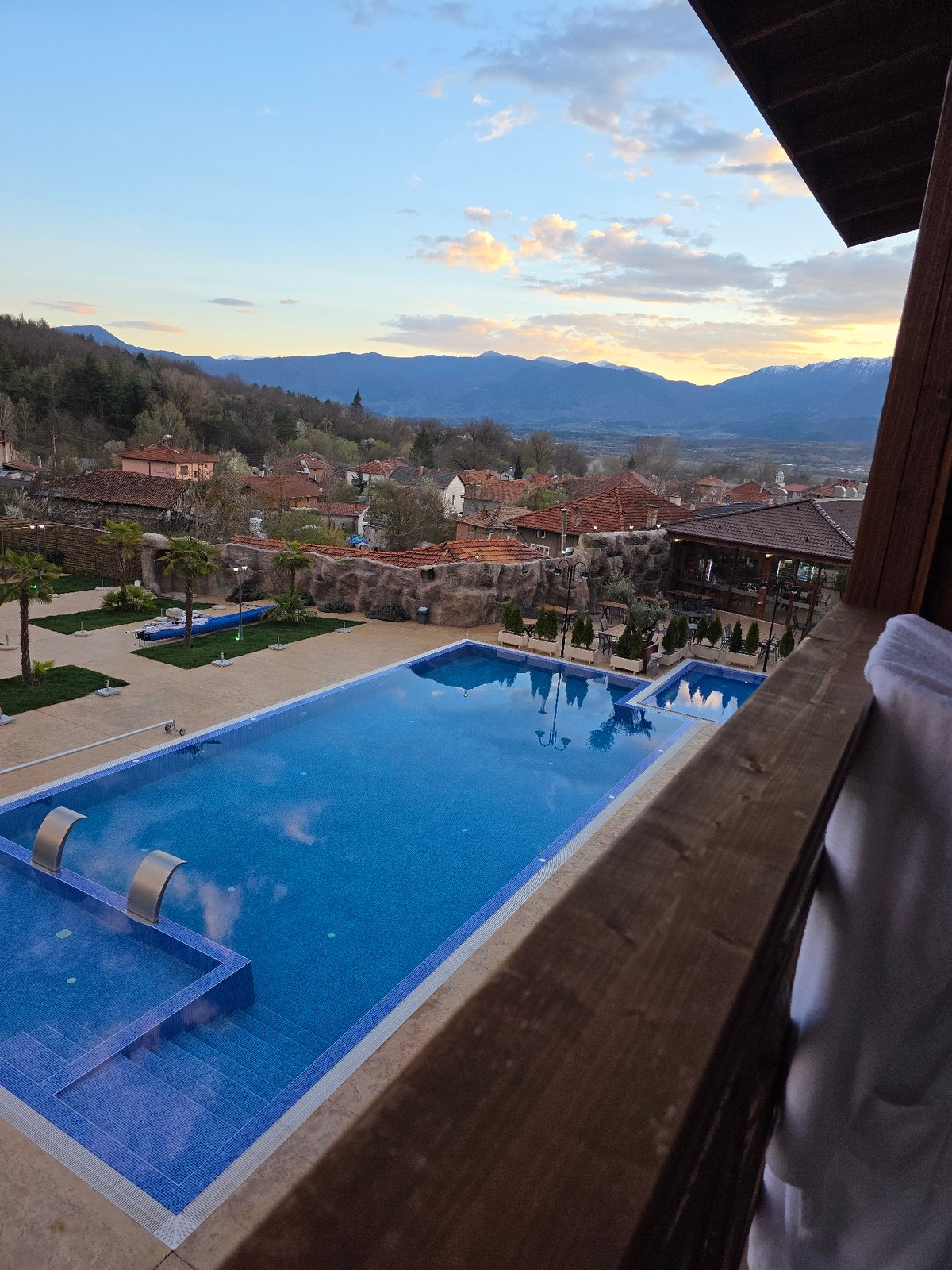 Swimming pool viewed from elevated position in Baldevo, Bulgaria