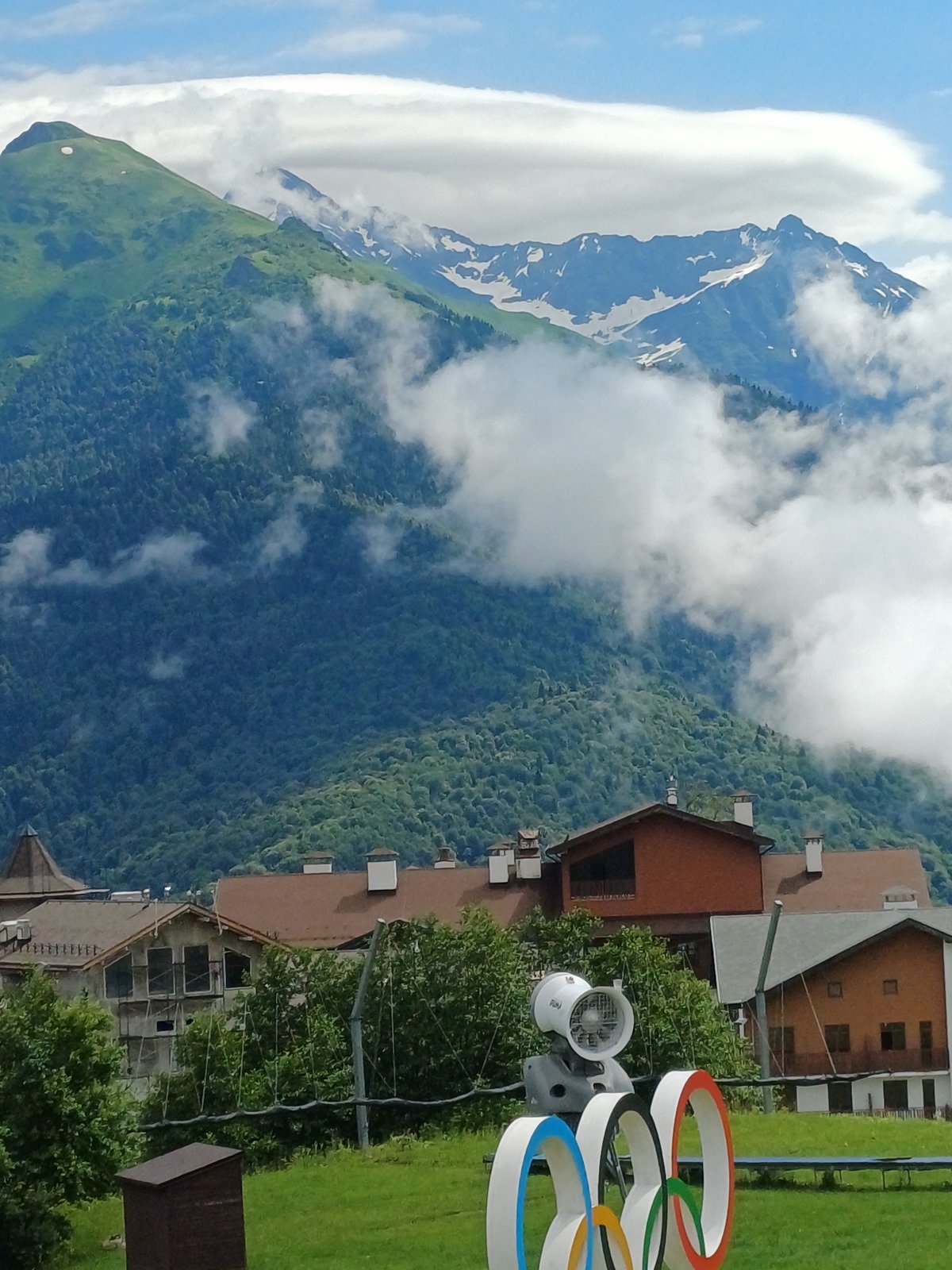 Caucasus mountain resort town on a summer morning