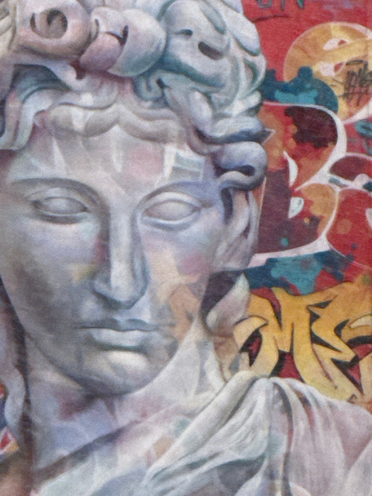 Moscow street art and murals documented during snowy afternoon