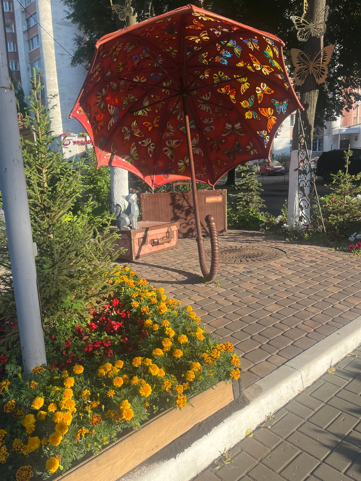 Sunny afternoon details along a Voronezh pedestrian walkway