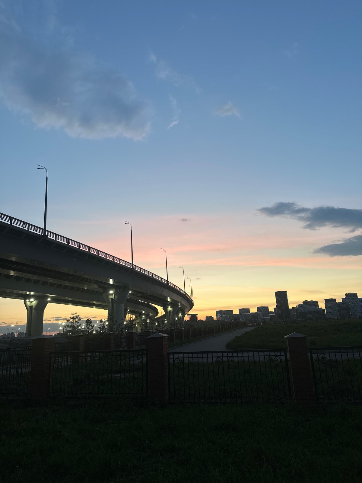 Sunset views captured across Kazan's bridges and highways