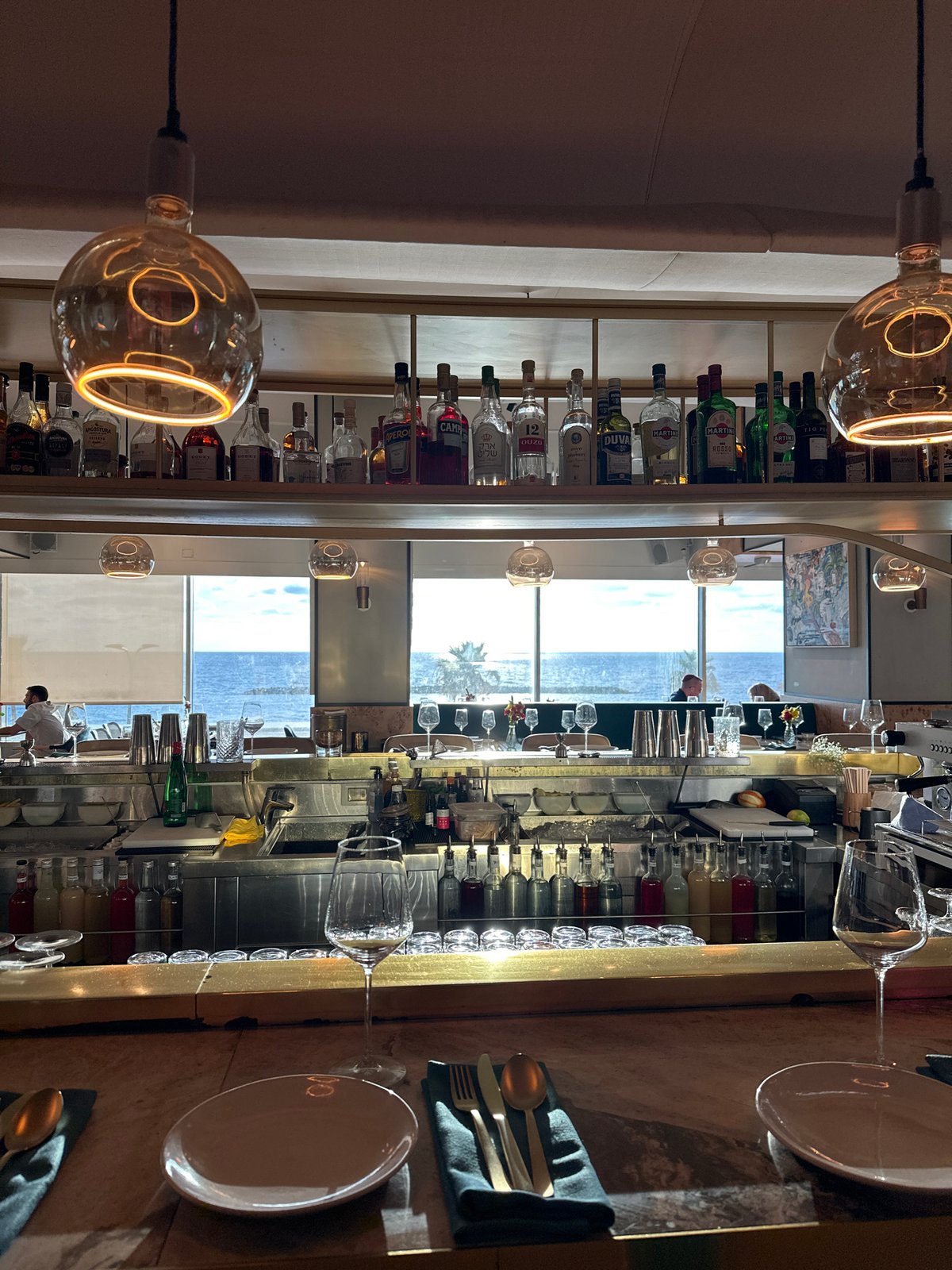 Tel-Aviv bar interior captured with coastal views visible