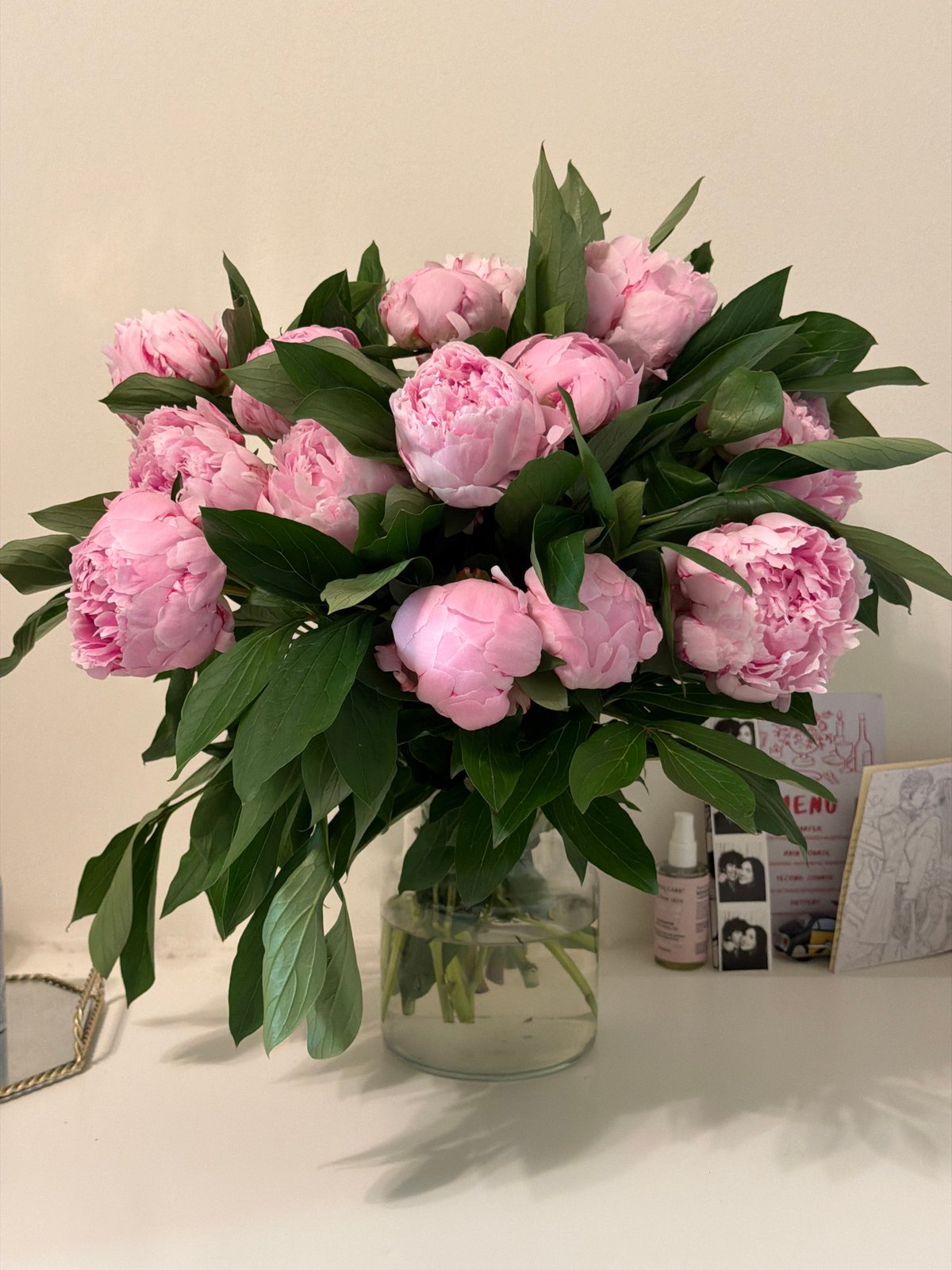 Pink peony bouquet observed in Milan floral arrangement