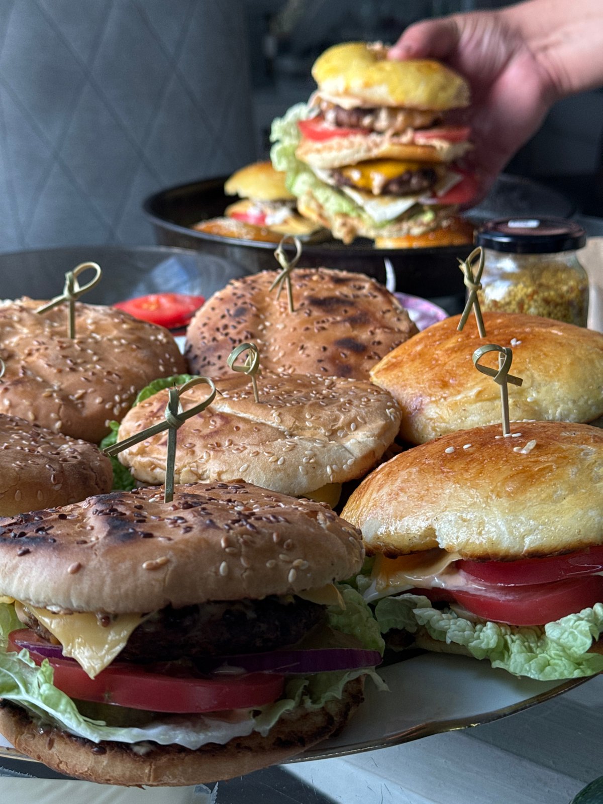 Burger spread shot from multiple angles in Ponazyryevo