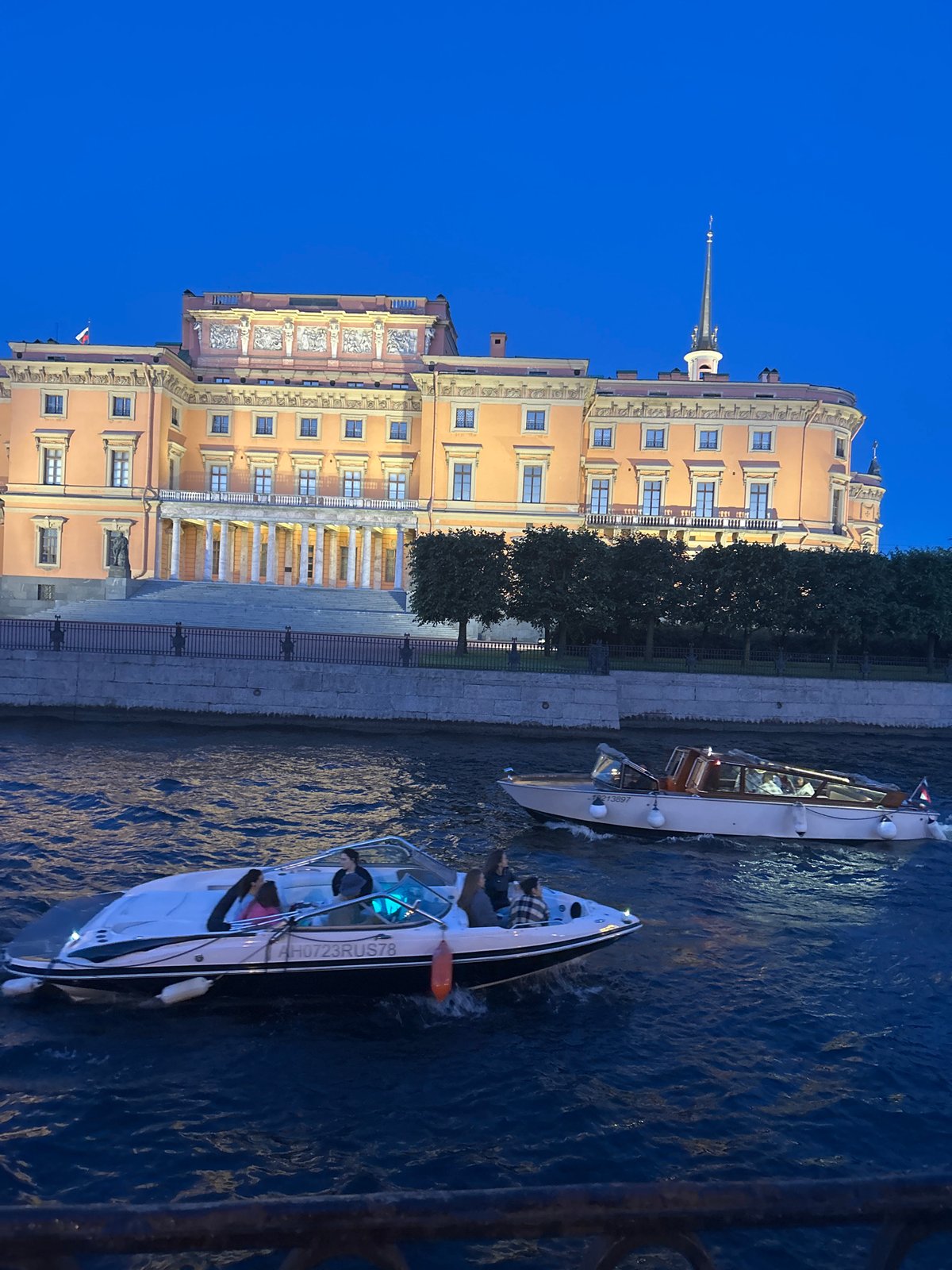 St. Petersburg canals and landmarks at dusk, June 2026