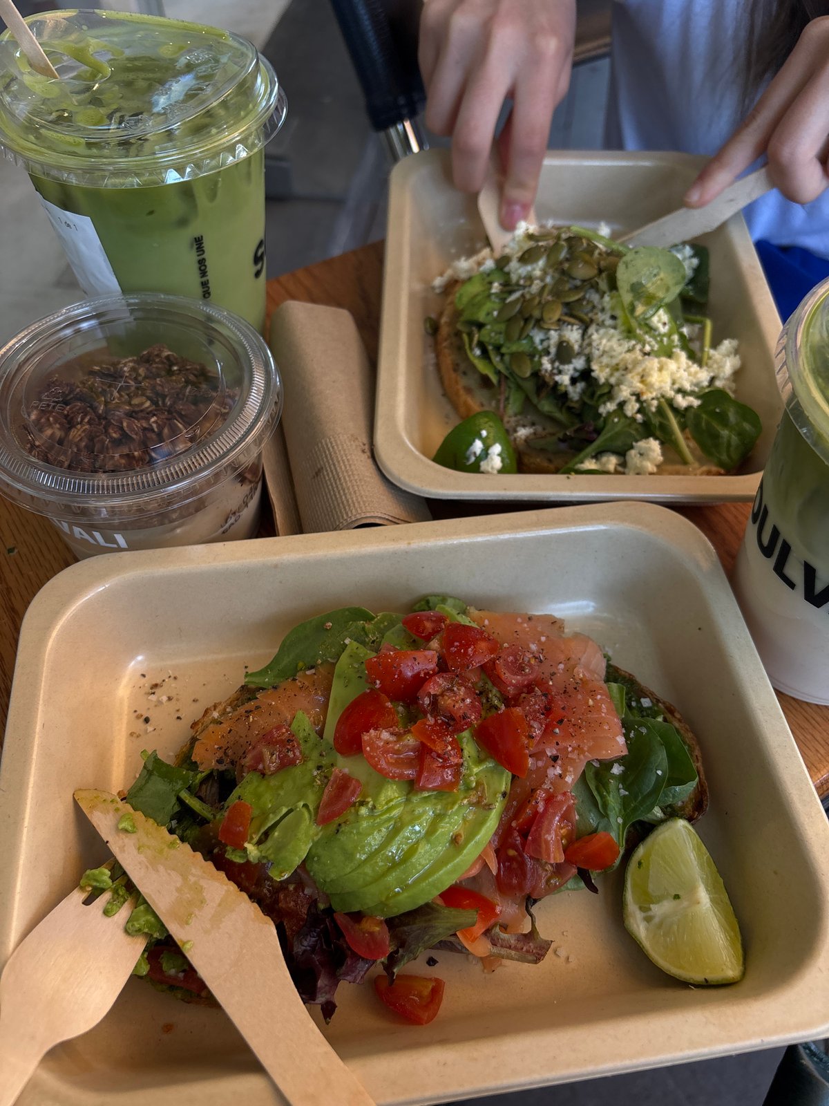 Diner enjoys avocado toast meal in Puebla, Mexico