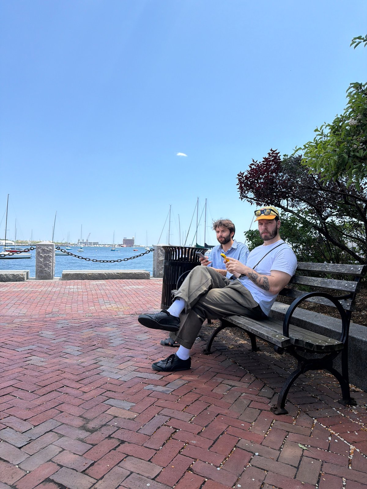 Ordinary afternoon activity captured along Boston waterfront promenade