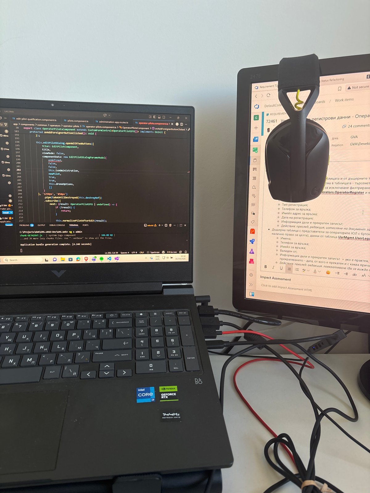 Software developer works at dual-screen setup in Varna, Bulgaria