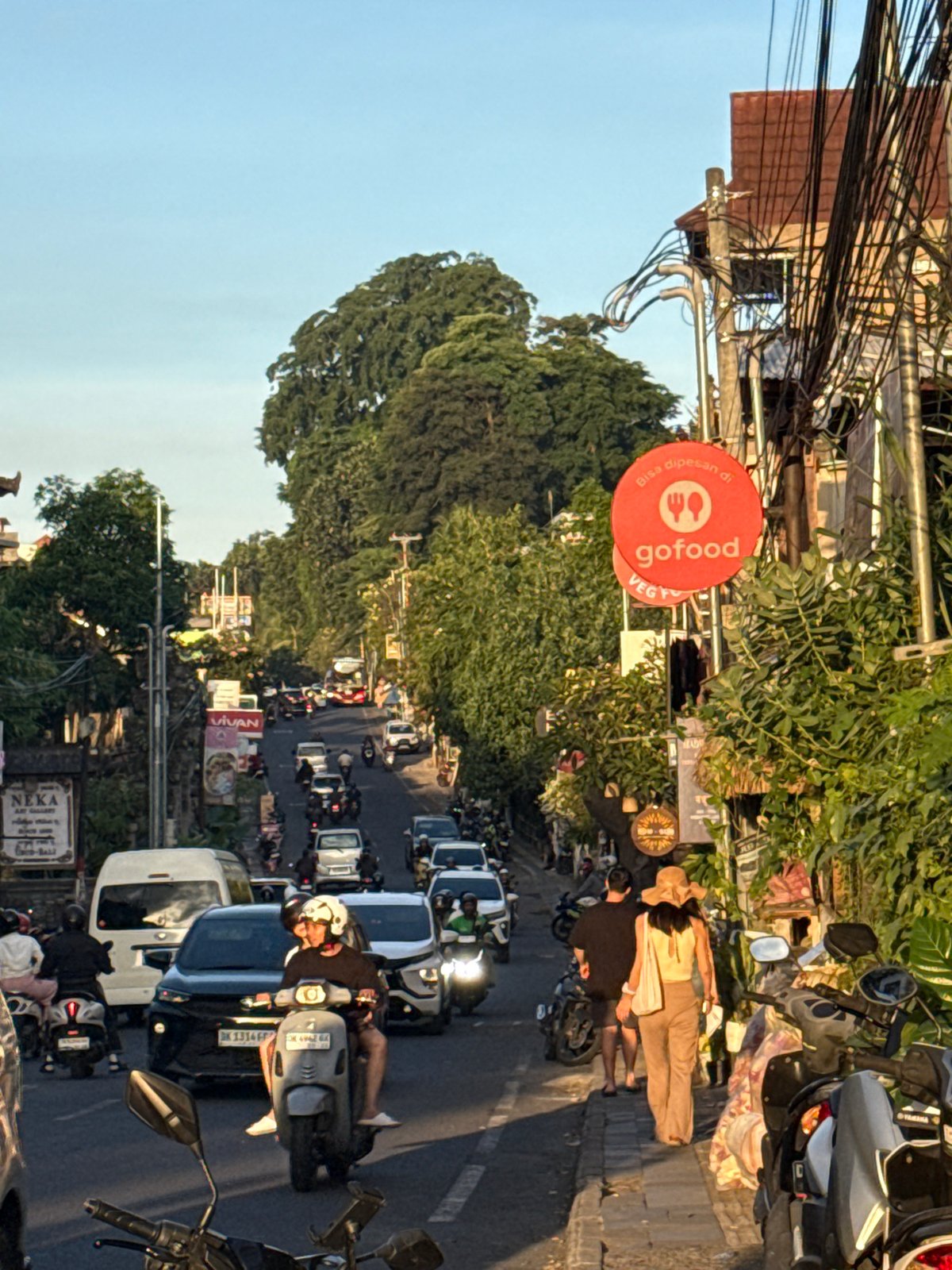 Traffic and temple scenes captured in Ubud District