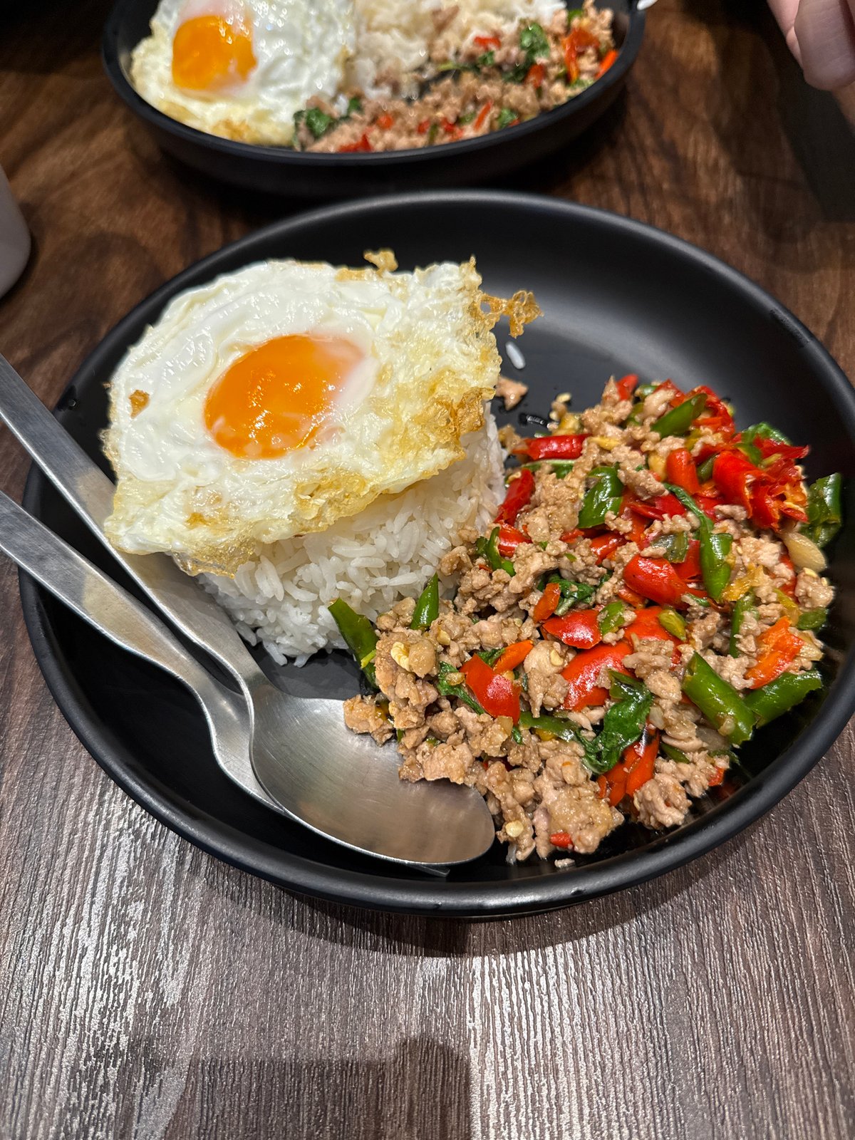 Bangkok breakfast: Thai basil stir-fry captured Wednesday morning