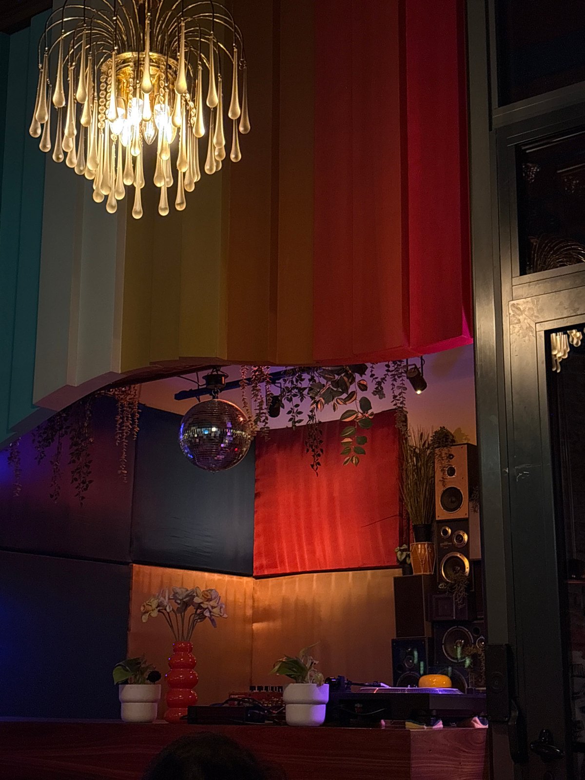 Colorful decorated room with disco ball documented in Belgrade