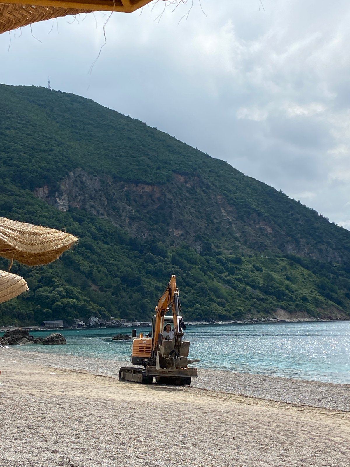 Beach construction work observed in Prijevor, Montenegro morning hours