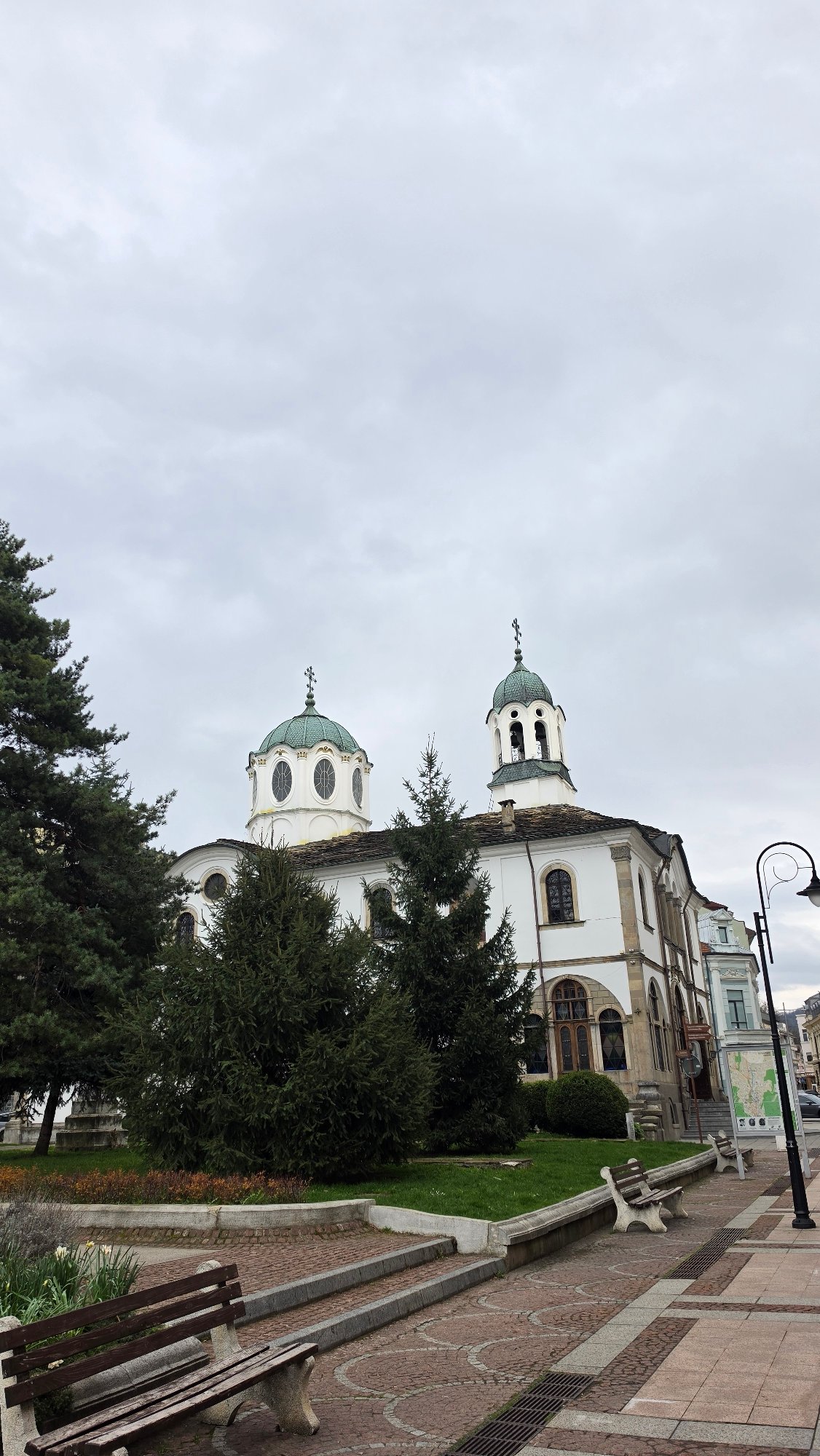 Tourist documents historic Gabrovo landmarks including Trinity Church, Clock Tower