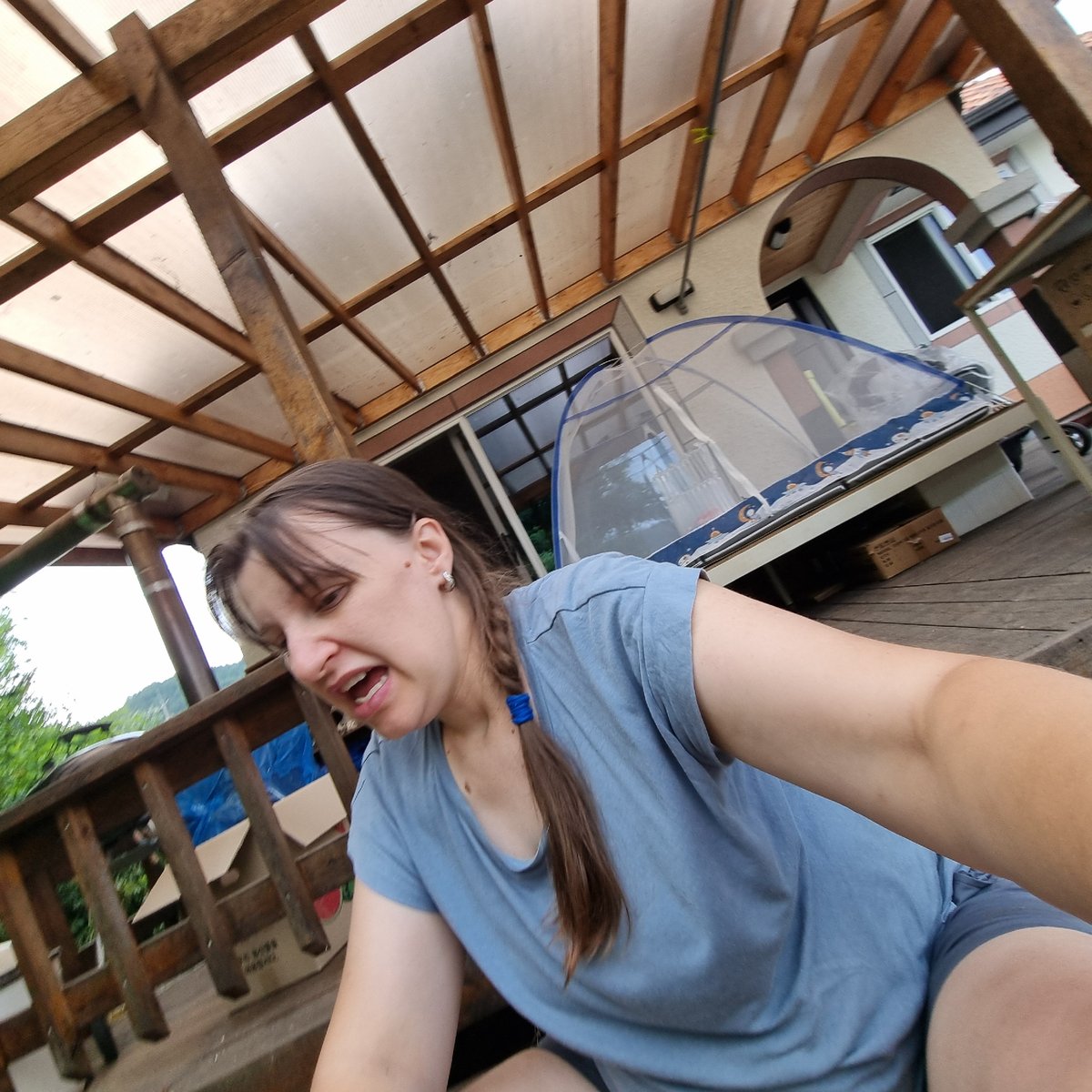 Lazy summer morning at a rural South Korean home with baby and dog