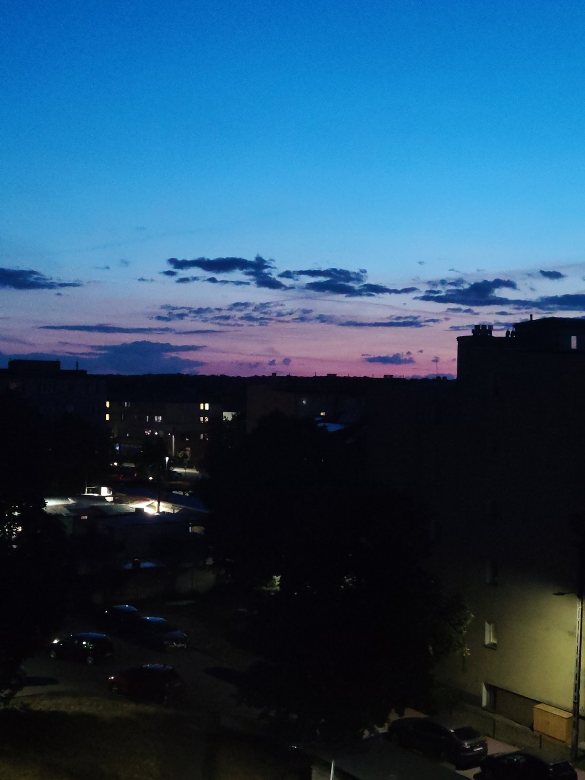 Twilight settles over Nowy Dwór Mazowiecki rooftops
