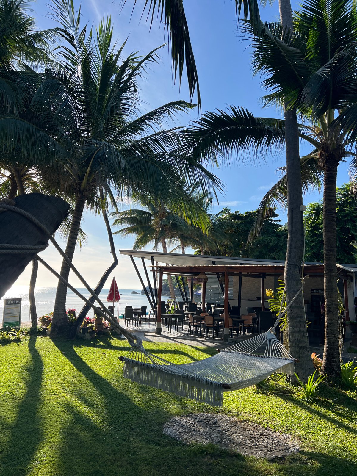 Laid-back beach day at Baan Chaweng Noi — water, rocks, and cats